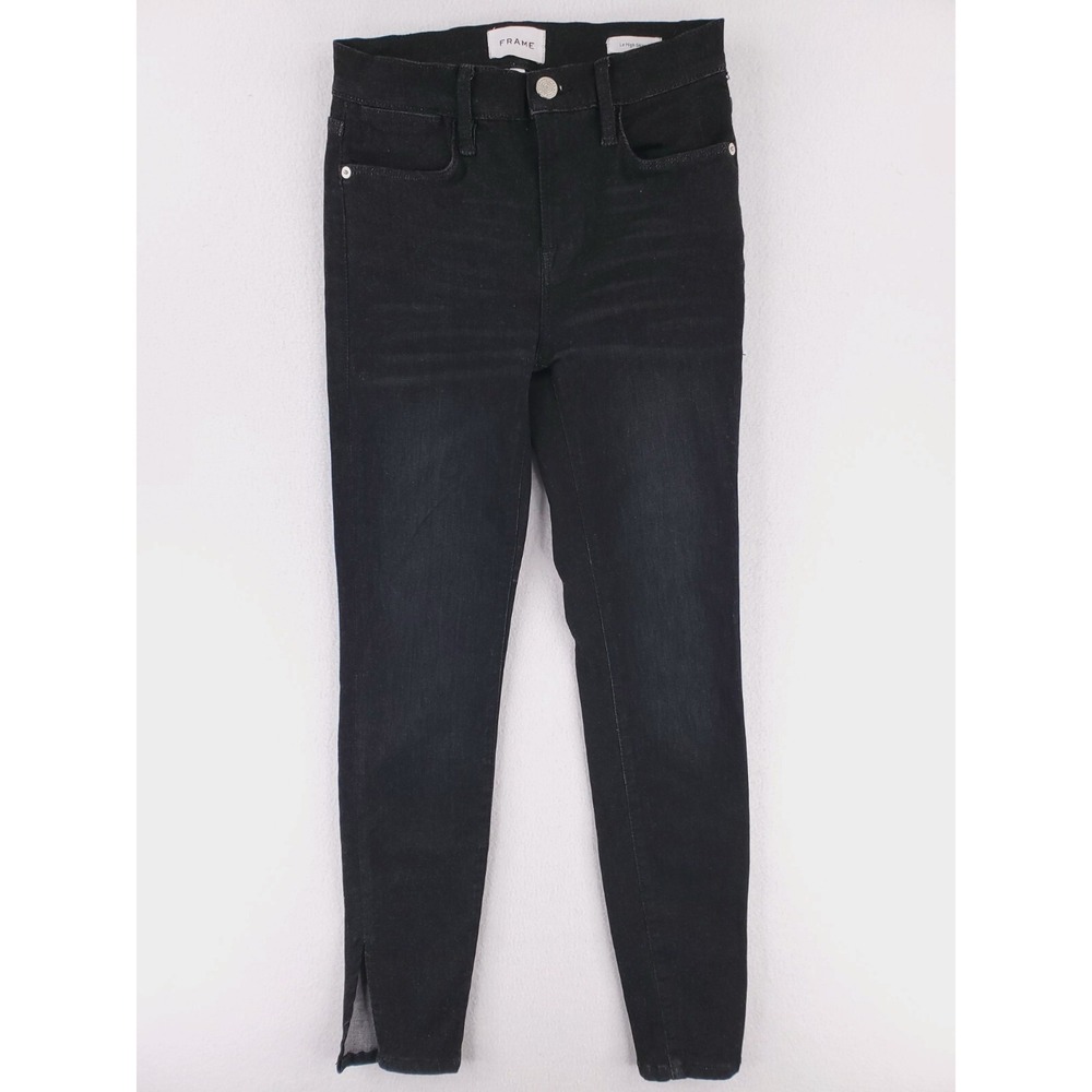 Frame Jeans Womens 25 Black Le High Skinny‎ Stretch Denim Corvo Slit Hem